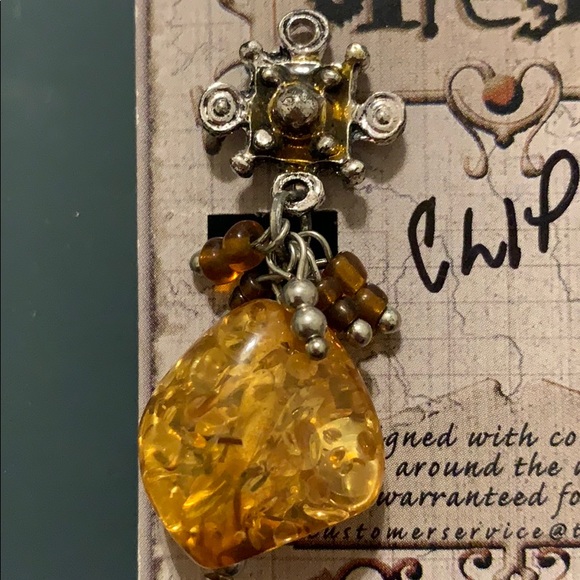 Treska Amber Glass Fashion Clip on Earrings - Picture 2 of 3